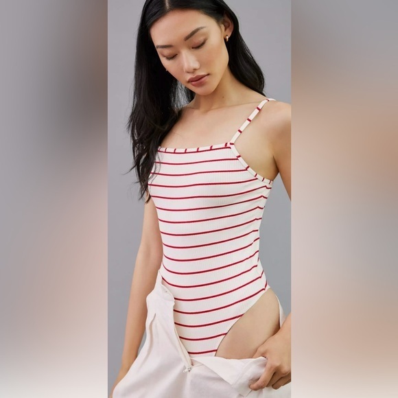 PAIGE Red and White Striped Bodysuit NWT Size XL